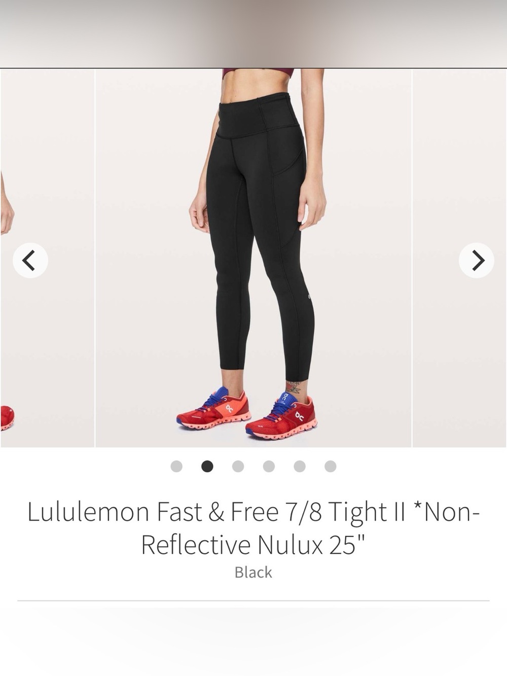 Lululemon Fast & Free 7/8 Tight II *Non-Reflective Nulux 25" 6
